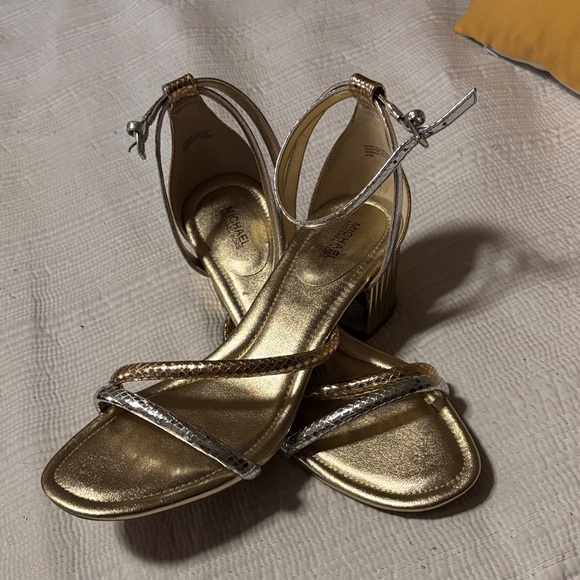 New Michael Kors Gold and Silver Strappy Heels - Picture 1 of 6